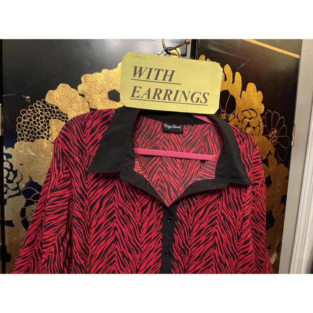 2X Red Zebra Shirt & Crystal Earrings